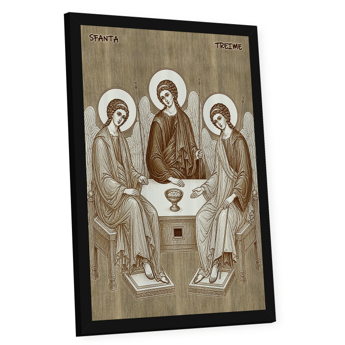 Icoana Sfanta Treime - icoana pirogravata pe lemn de plop cu rama neagra [2]