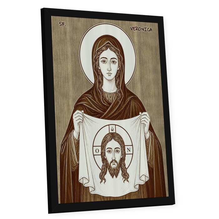 Icoana Sfanta Veronica - icoana pirogravata pe lemn de plop cu rama neagra [2]
