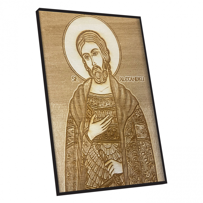Icoana Sfantul Alexandru Pirogravata in Lemn [2]
