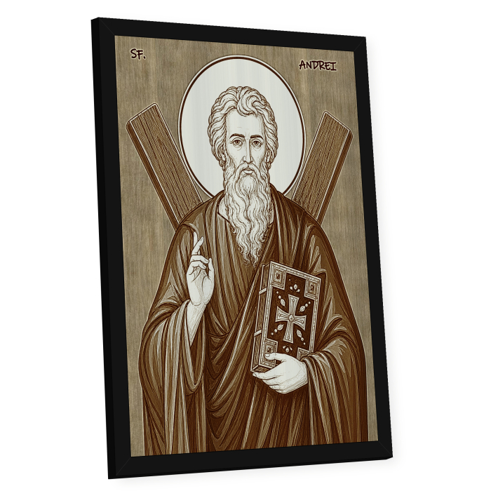 Icoana Sfantul Apostol Andrei - icoana pirogravata pe lemn de plop cu rama neagra [2]