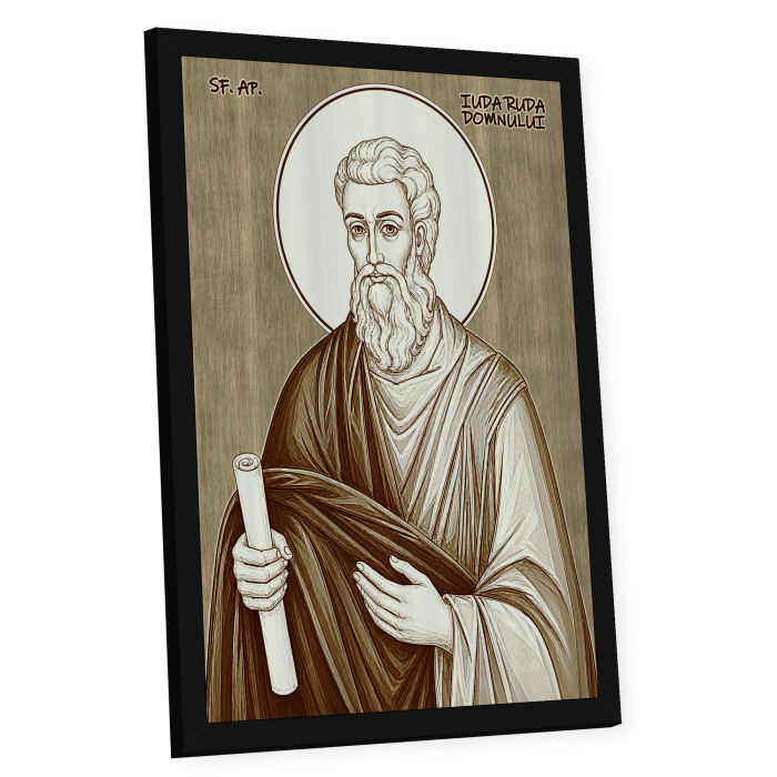 Icoana Sfantul Apostol Iuda, ruda Domnului - icoana pirogravata pe lemn de plop cu rama neagra [2]