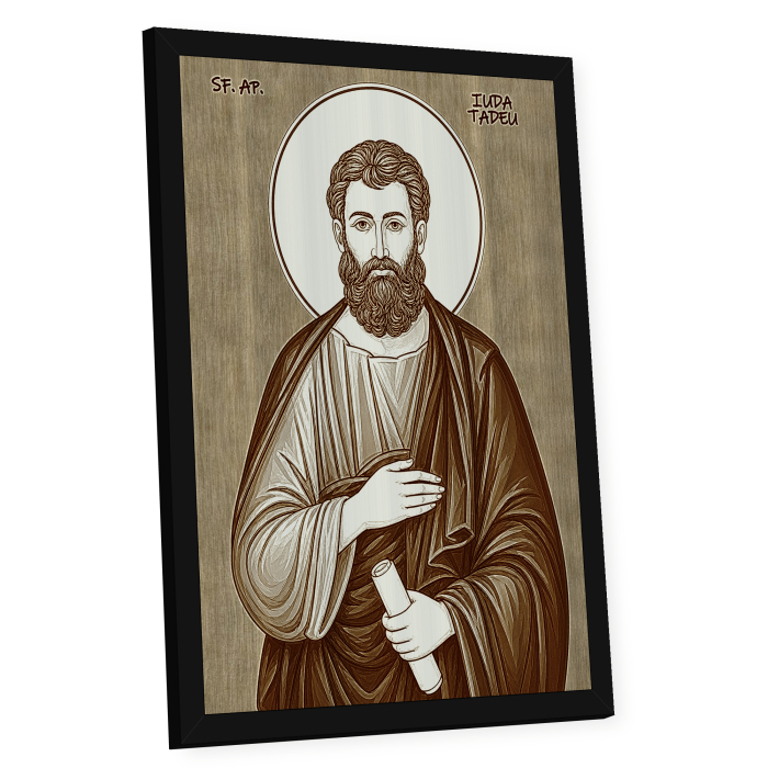 Icoana Sfantul Apostol Iuda Tadeu - icoana pirogravata pe lemn de plop cu rama neagra [2]