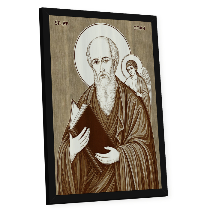 Icoana Sfantul Apostol si Evanghelist Ioan - icoana pirogravata pe lemn de plop cu rama neagra [2]