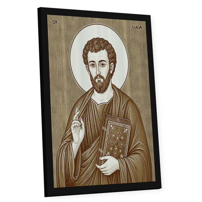 Icoana Sfantul Apostol si Evanghelist Luca - icoana pirogravata pe lemn de plop cu rama neagra [2]