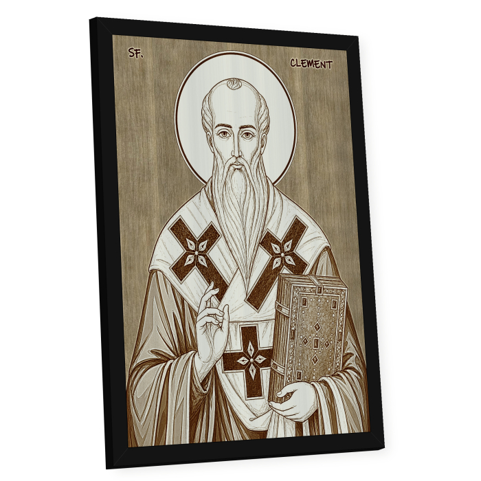 Icoana Sfantul Clement de Ohrida - icoana pirogravata pe lemn de plop cu rama neagra [2]
