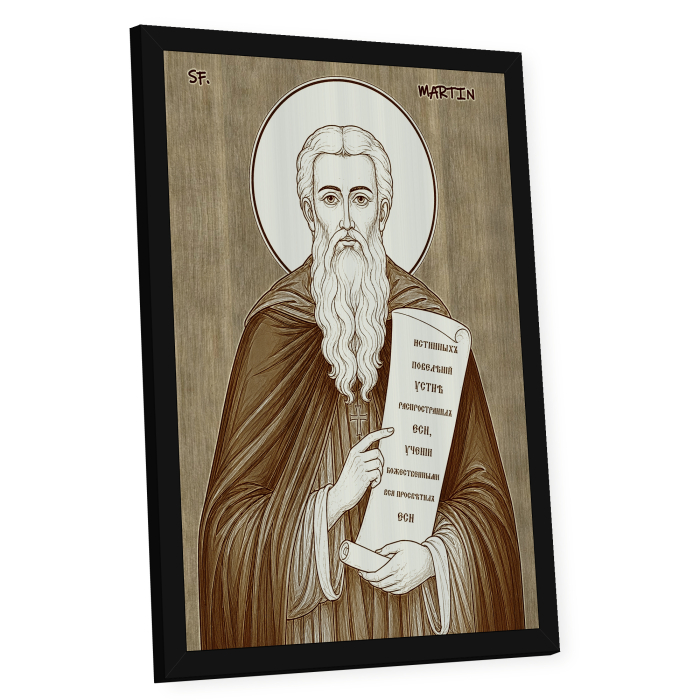 Icoana Sfantul Martin, Episcopul Romei - icoana pirogravata pe lemn de plop cu rama neagra [2]