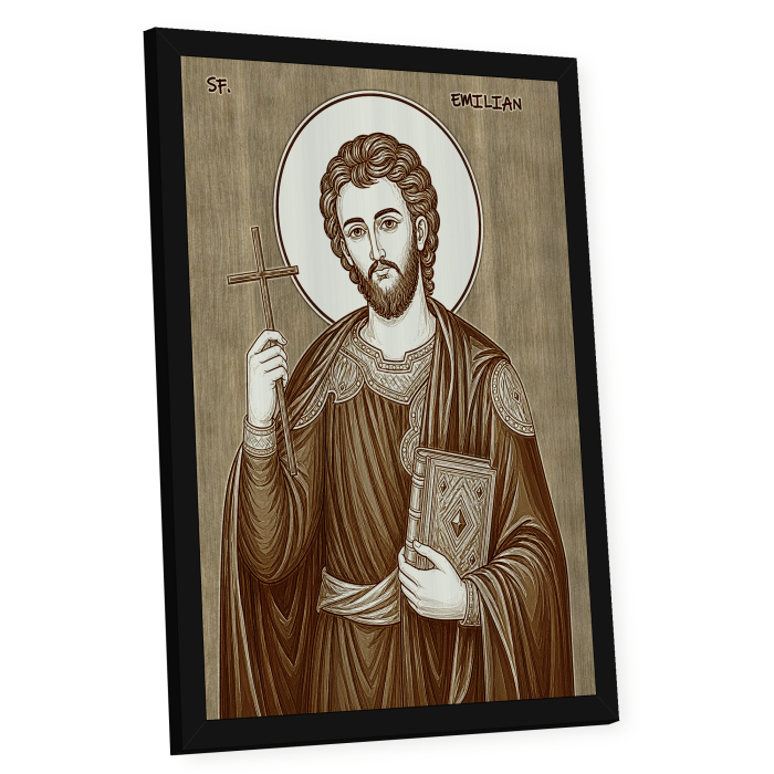 Icoana Sfantul Mucenic Emilian de la Durostor - icoana pirogravata pe lemn de plop cu rama neagra [2]