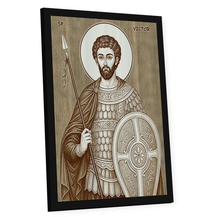 Icoana Sfantul Mucenic Victor - icoana pirogravata pe lemn de plop cu rama neagra [2]