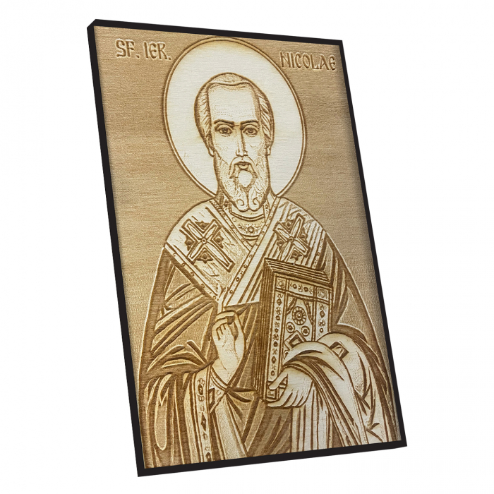 Icoana Sfantul Nicolae Pirogravata in Lemn [2]