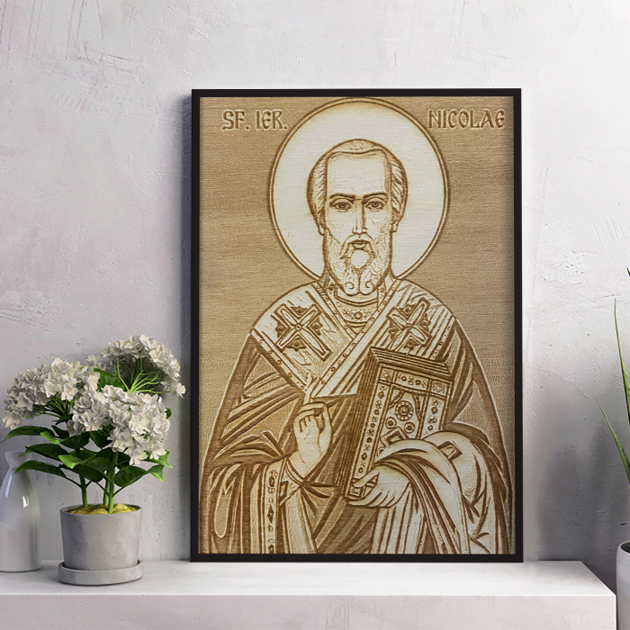Icoana Sfantul Nicolae Pirogravata in Lemn [3]
