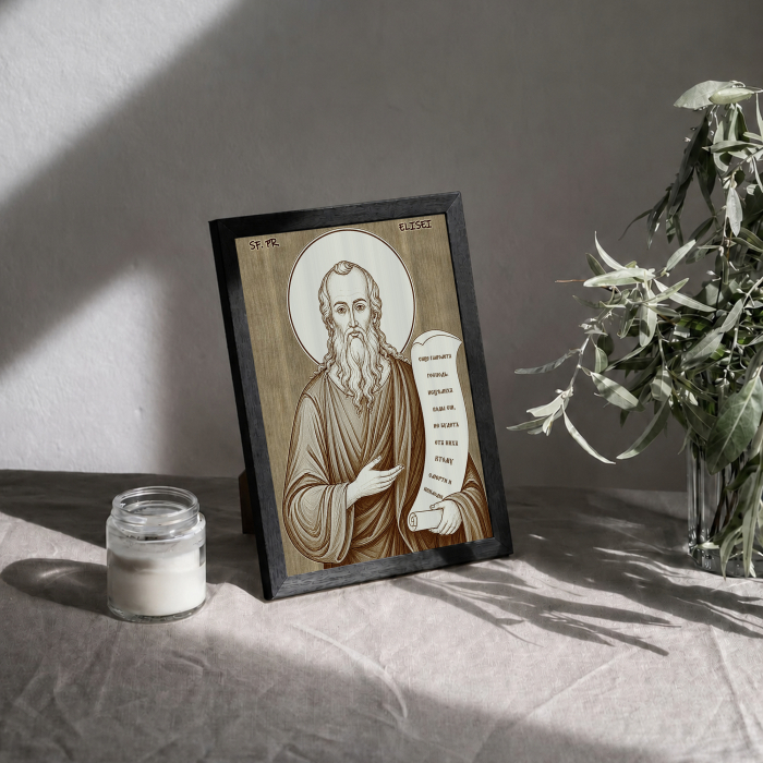 Icoana Sfantul Proroc Elisei - icoana pirogravata pe lemn de plop cu rama neagra [3]