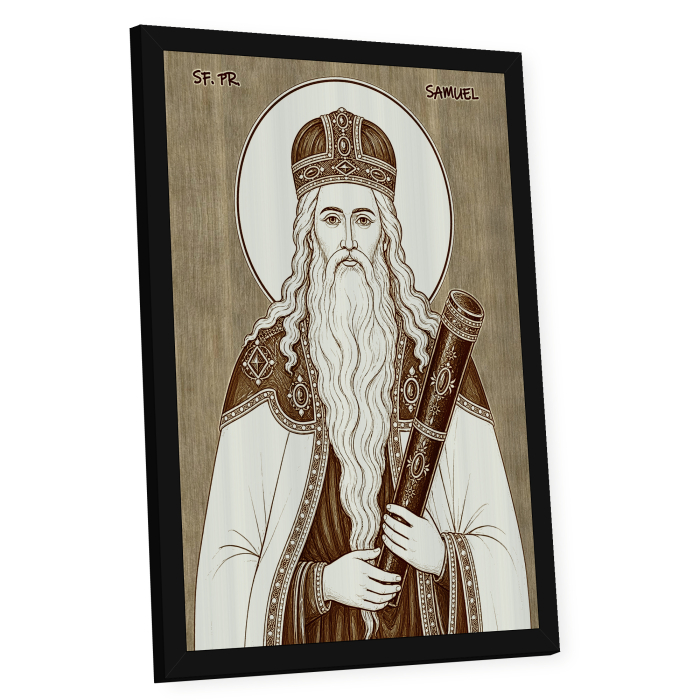 Icoana Sfantul Proroc Samuel - icoana pirogravata pe lemn de plop cu rama neagra [2]