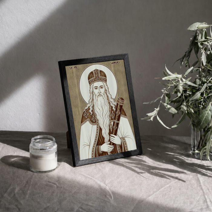 Icoana Sfantul Proroc Samuel - icoana pirogravata pe lemn de plop cu rama neagra [3]
