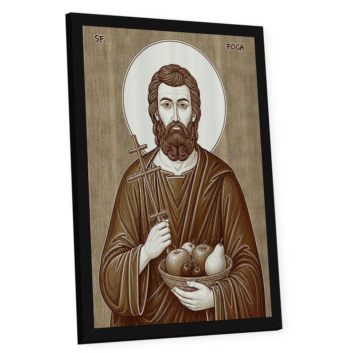 Icoana Sfantul Sfintit Mucenic Foca - icoana pirogravata pe lemn de plop cu rama neagra [2]