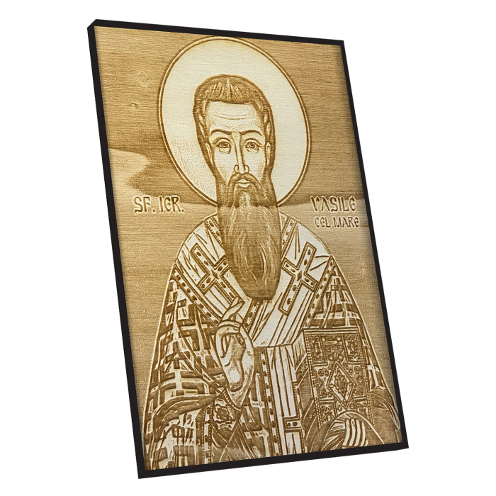 Icoana Sfantului Vasile Pirogravata in Lemn [2]