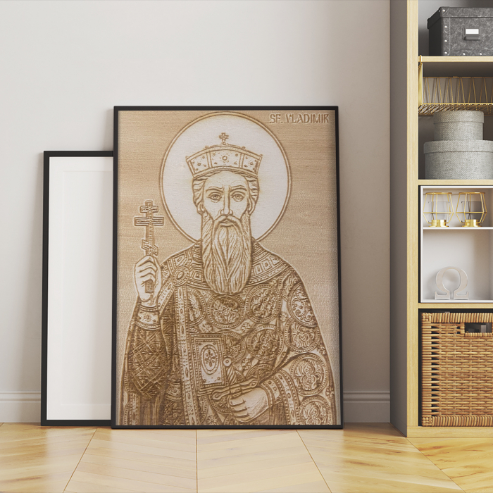 Icoana Sfantul Vladimir Pirogravata in Lemn [4]