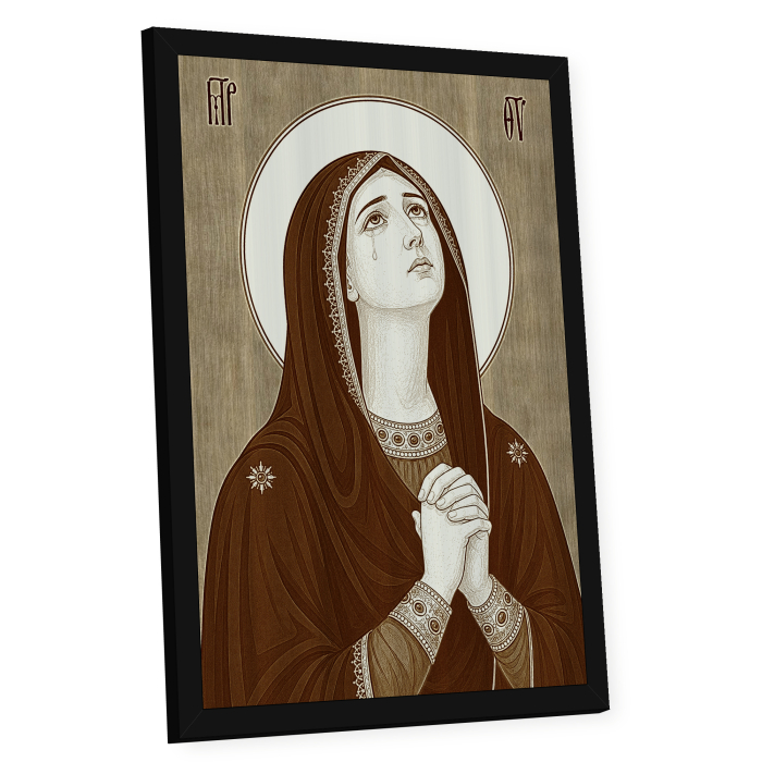 Icoana Tanguirea Maicii Domnului - icoana pirogravata pe lemn de plop cu rama neagra [2]