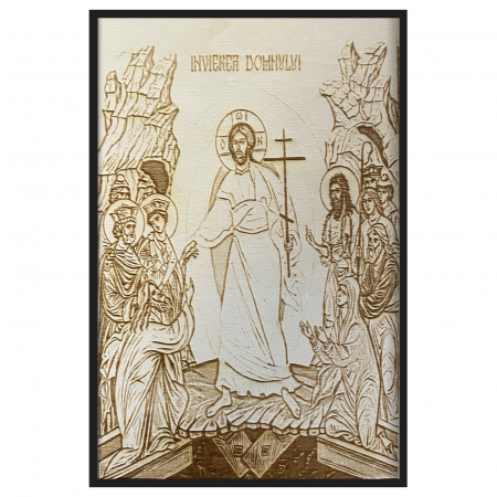 Icoane Iisus Hristos - Icoana Invierii Domnului Pirogravata in Lemn