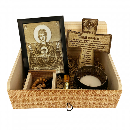 Icoane Maica Domnului - Icoana Maica Domnului Potirul Nesecat Pirogravata in Lemn