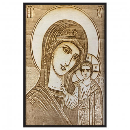 Icoana Maicii Domnului din Kazan Pirogravata in Lemn Icoane Maica Domnului - Icoana Maicii Domnului din Kazan Pirogravata in Lemn