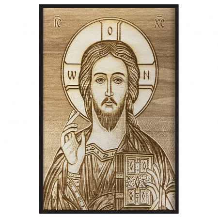 Icoane Iisus Hristos - Icoana Mantuitorul Pantocrator Pirogravata in Lemn