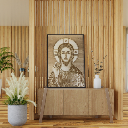 Icoana Mantuitorul Pantocrator Pirogravata in Lemn [3]