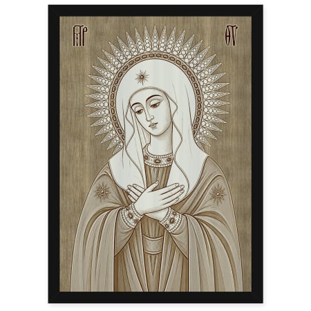 Icoane Maica Domnului - Icoana Preasfintei Maicii Domnului - Tandrete - icoana pirogravata pe lemn de plop cu rama neagra