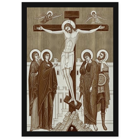 Icoane Iisus Hristos - Icoana Rastignirea Domnului - icoana pirogravata pe lemn de plop cu rama neagra