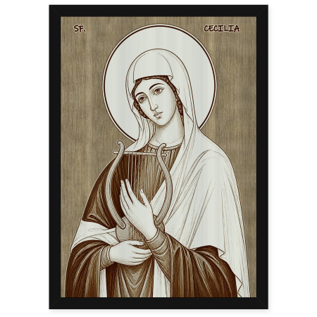 Catalog Icoane - Icoana Sfanta Cecilia - icoana pirogravata pe lemn de plop cu rama neagra