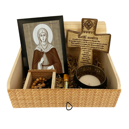 Catalog Icoane - Icoana Sfanta Cuvioasa Mucenita Evdochia - icoana pirogravata pe lemn de plop cu rama neagra