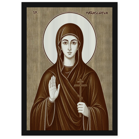 Catalog Icoane - Icoana Sfanta Cuvioasa Parascheva de la Iasi - icoana pirogravata pe lemn de plop cu rama neagra