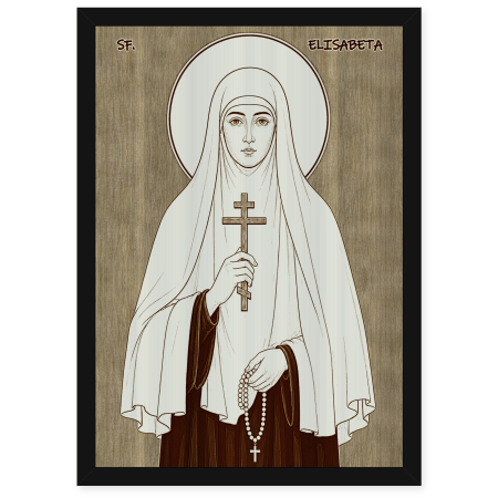 Catalog Icoane - Icoana Sfanta Elisabeta - icoana pirogravata pe lemn de plop cu rama neagra