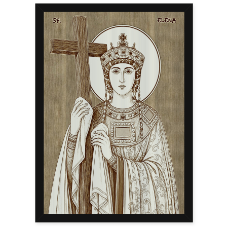 Catalog Icoane - Icoana Sfanta Imparateasa Elena - icoana pirogravata pe lemn de plop cu rama neagra
