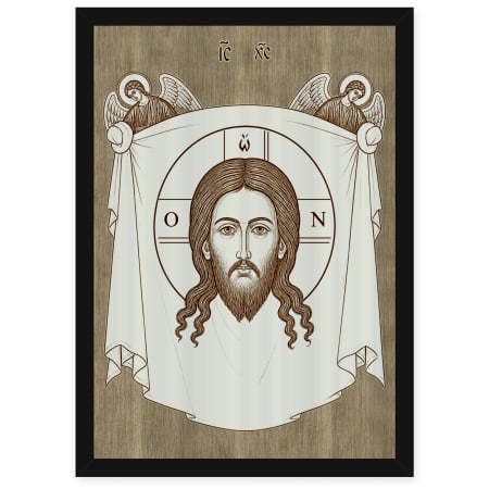 Icoane Iisus Hristos - Icoana Sfanta Mahrama - icoana pirogravata pe lemn de plop cu rama neagra