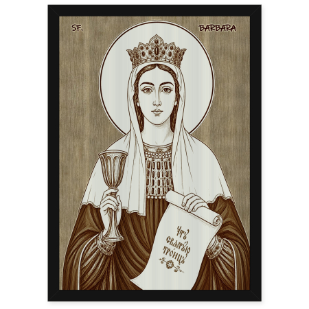 Catalog Icoane - Icoana Sfanta Mare Mucenita Varvara - icoana pirogravata pe lemn de plop cu rama neagra