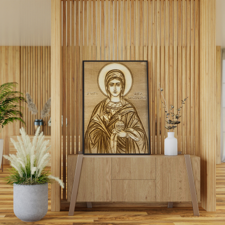 Icoana Sfanta Maria Magdalena Pirogravata in Lemn [3]