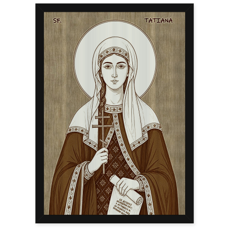 Catalog Icoane - Icoana Sfanta Mucenita Tatiana - icoana pirogravata pe lemn de plop cu rama neagra