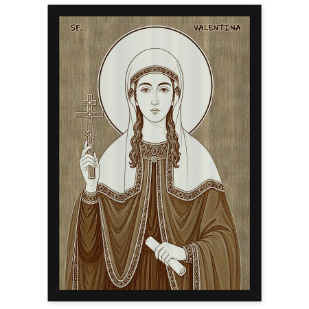 Catalog Icoane - Icoana Sfanta Mucenita Valentina - icoana pirogravata pe lemn de plop cu rama neagra