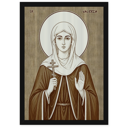 Catalog Icoane - Icoana Sfanta Mucenita Valeria - icoana pirogravata pe lemn de plop cu rama neagra