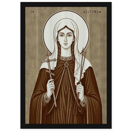 Catalog Icoane - Icoana Sfanta Mucenita Victoria - icoana pirogravata pe lemn de plop cu rama neagra