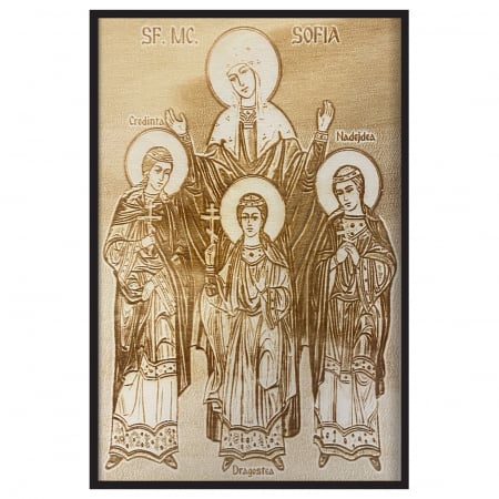 Catalog Icoane - Icoana Sfanta Sofia, Credinta, Nadejdea si Dragostea Pirogravata in Lemn