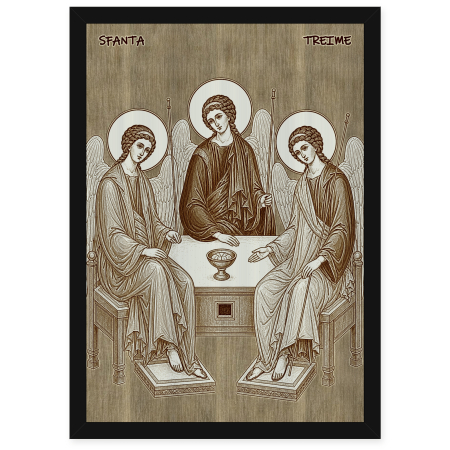 Catalog Icoane - Icoana Sfanta Treime - icoana pirogravata pe lemn de plop cu rama neagra