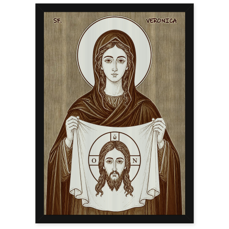 Catalog Icoane - Icoana Sfanta Veronica - icoana pirogravata pe lemn de plop cu rama neagra