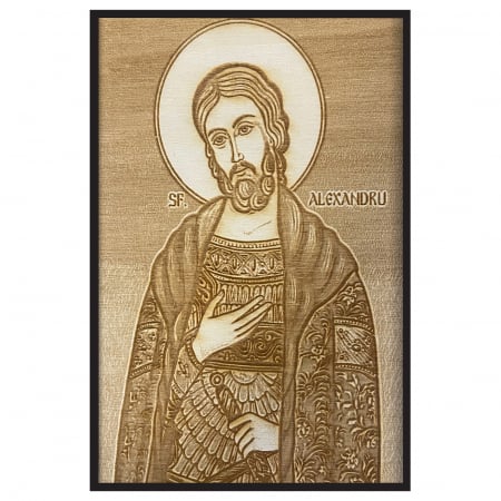 Catalog Icoane - Icoana Sfantul Alexandru Pirogravata in Lemn