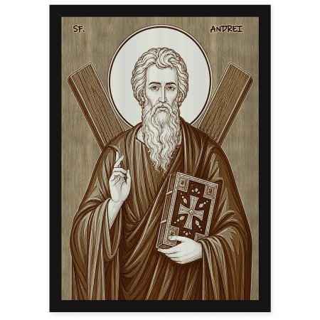 Catalog Icoane - Icoana Sfantul Apostol Andrei - icoana pirogravata pe lemn de plop cu rama neagra