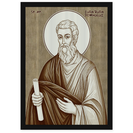 Icoane Sfinti - Icoana Sfantul Apostol Iuda, ruda Domnului - icoana pirogravata pe lemn de plop cu rama neagra