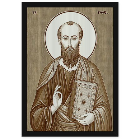 Catalog Icoane - Icoana Sfantul Apostol Pavel - icoana pirogravata pe lemn de plop cu rama neagra