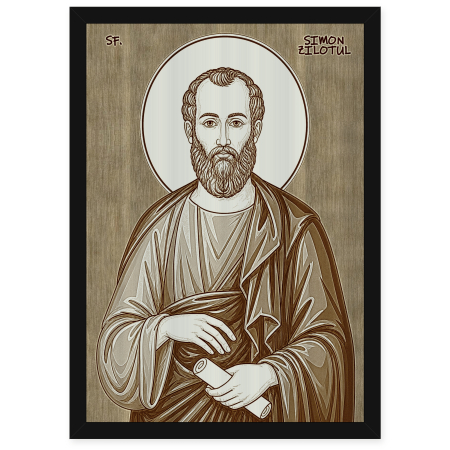 Catalog Icoane - Icoana Sfantul Apostol Simon Zilotul - icoana pirogravata pe lemn de plop cu rama neagra