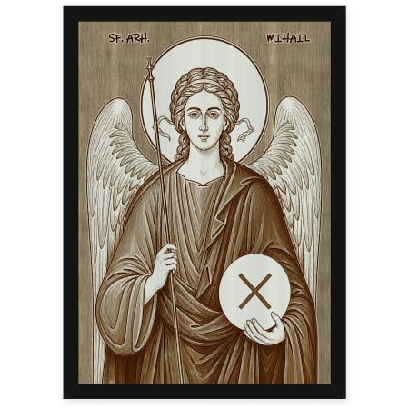 Catalog Icoane - Icoana Sfantul Arhanghel Mihail - icoana pirogravata pe lemn de plop cu rama neagra