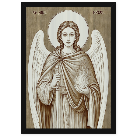 Catalog Icoane - Icoana Sfantul Arhanghel Uriel - icoana pirogravata pe lemn de plop cu rama neagra